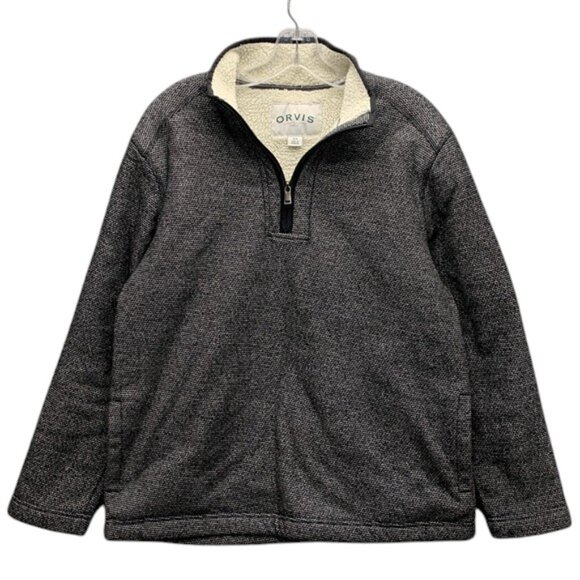 Orvis Sherpa Lined Pullover Men’s M Gray 1/4 Zip Fleece Jacket Warm Pockets - Picture 1 of 13